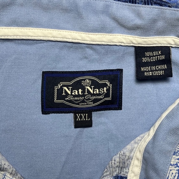 Nat Nast Shirt Mens XXL Blue Silk & Cotton Luxury Originals Button Up Shirt - Picture 5 of 8